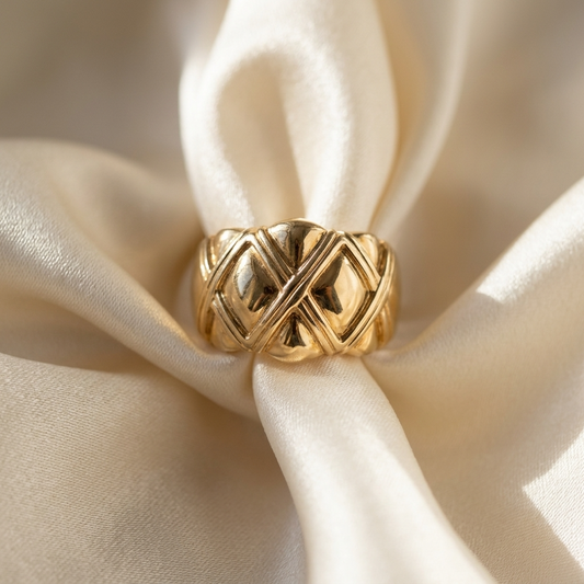 Yellow gold quilted dome ring