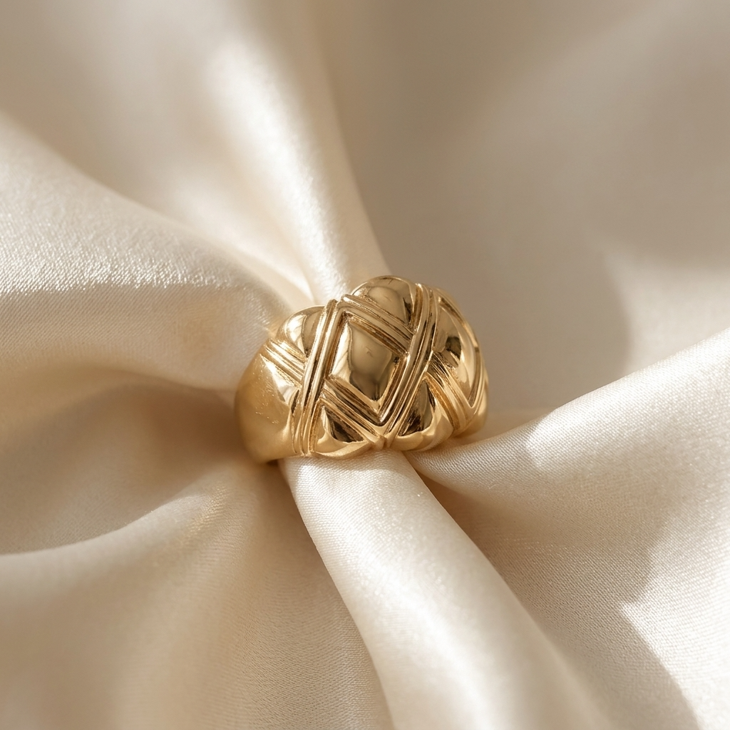 Yellow gold quilted dome ring - side view