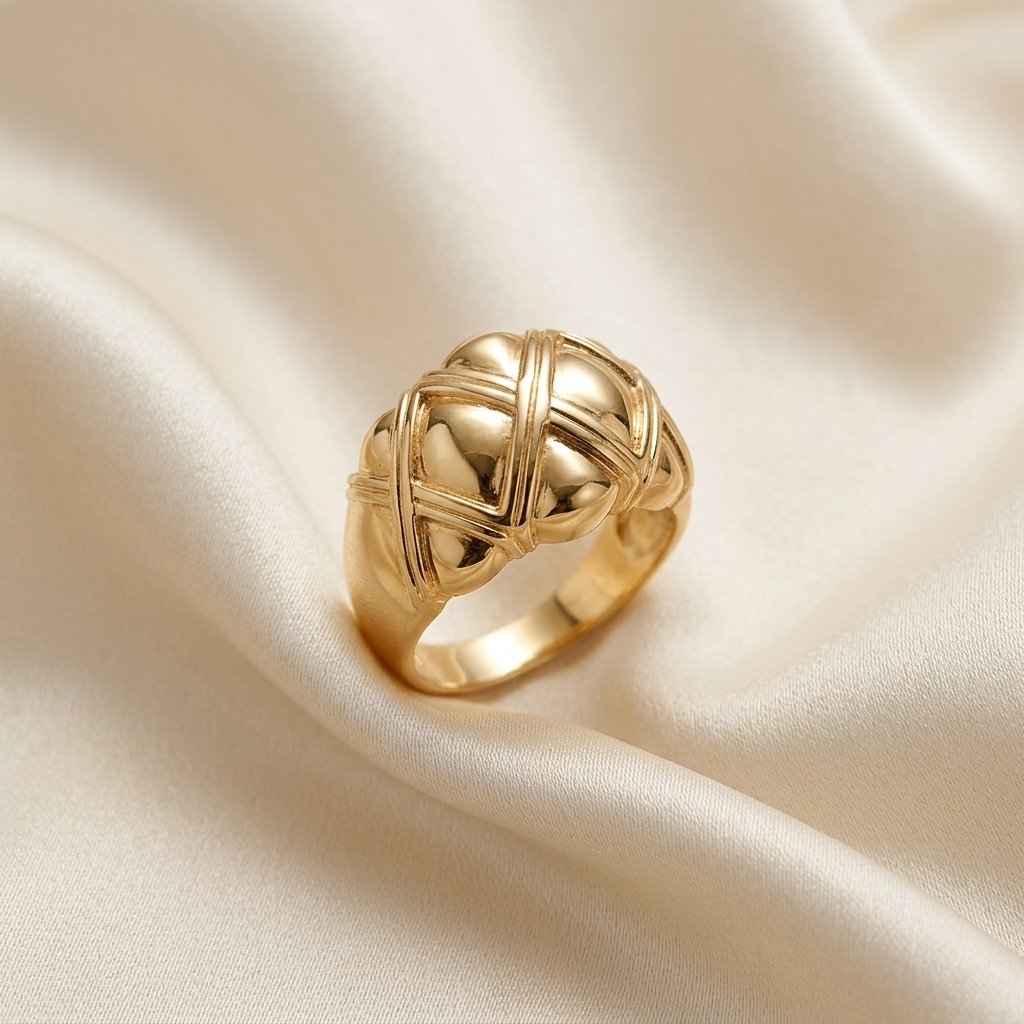 Yellow gold quilted dome ring - angled view