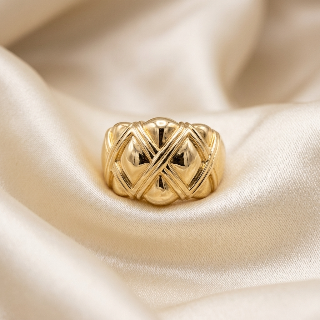 Yellow gold quilted dome ring - detail view