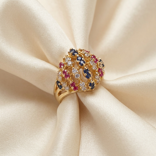 Gold domed basket dress ring - side view
