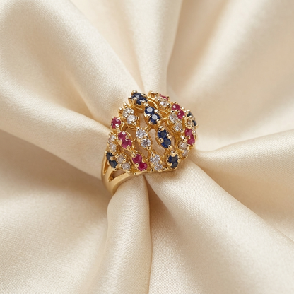 Gold domed basket dress ring - side view