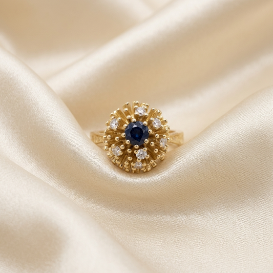 Gold solar burst dress ring - side view
