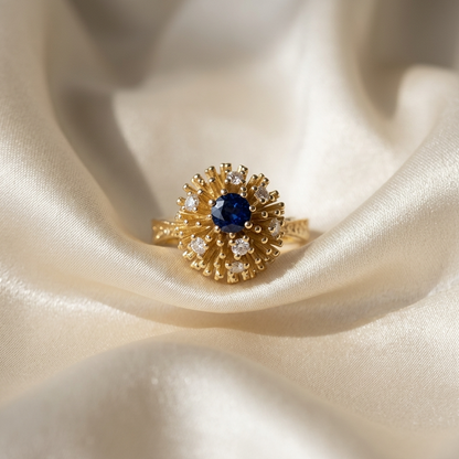 Gold solar burst dress ring - detail view