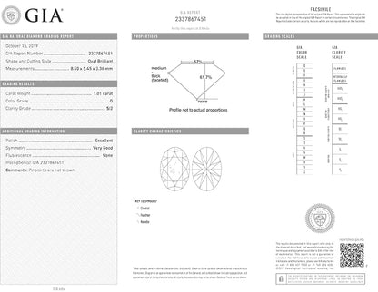 Oval Diamond 1.01ct G SI2 GIA