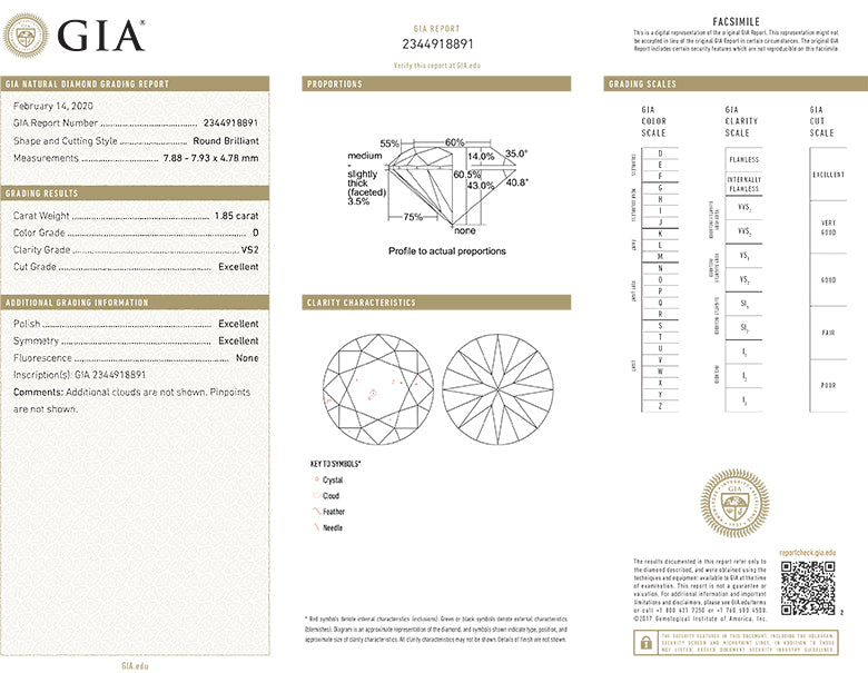 Round Diamond 1.85ct D VS2 