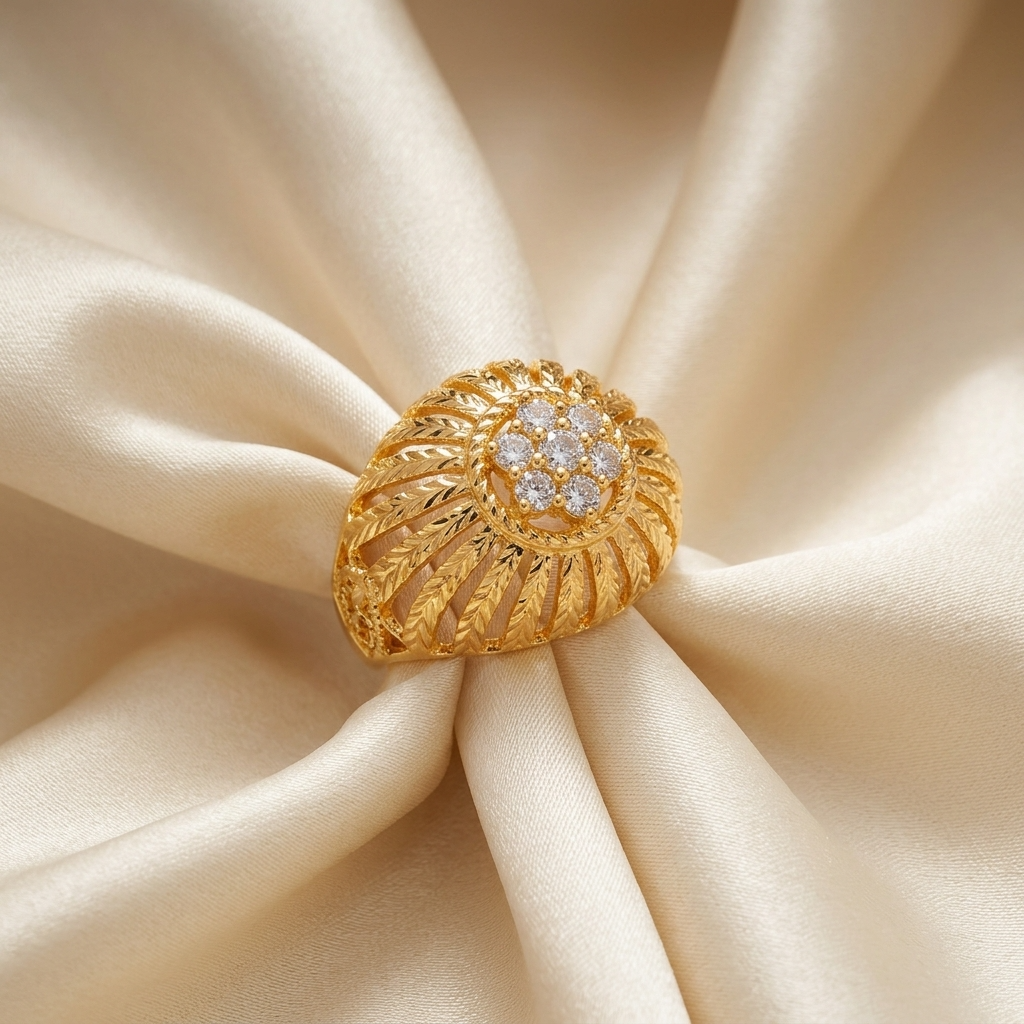 Gold and diamond domed filigree ring — handcrafted in Sydney