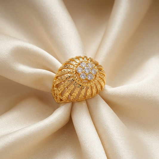 Gold and diamond domed filigree ring — handcrafted in Sydney