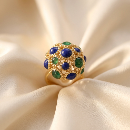 Gold enamel dome ring - side view