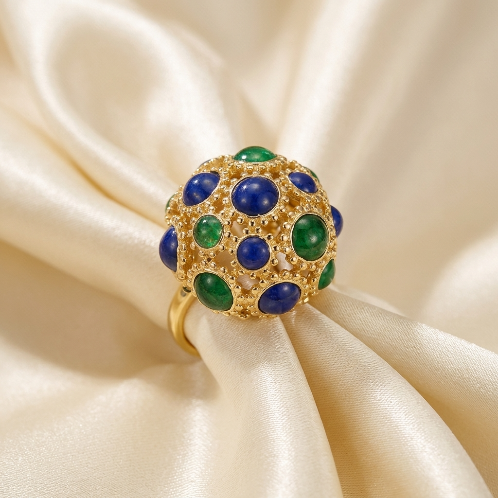 Gold enamel dome ring - angled view