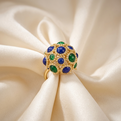 Gold enamel dome ring - detail view