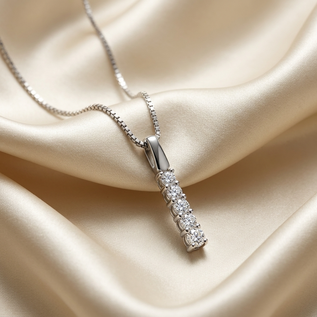 Graduated 5 stone claw set diamond pendant - front view