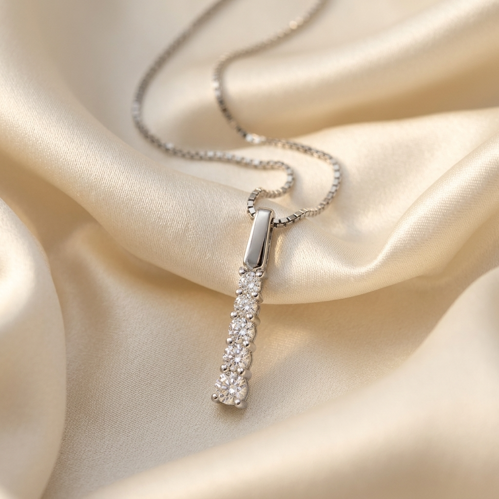 Graduated 5 stone claw set diamond pendant