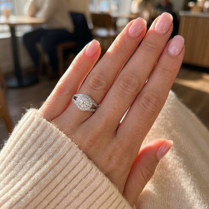 Round brilliant diamond halo engagement ring in 18ct white gold — Diamond Imports Australia. © Diamond Imports 2026