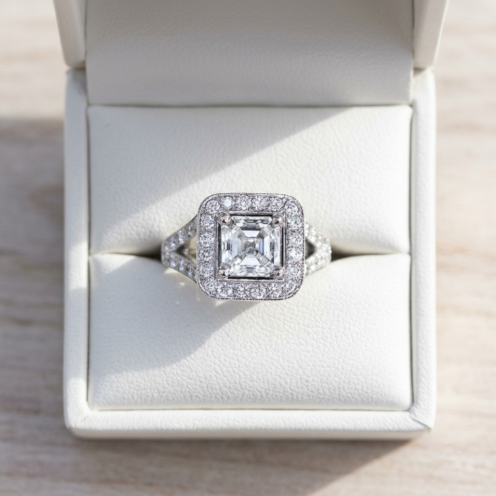 'Halo' Engagement Ring - Asscher Diamond