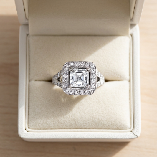'Halo' Engagement Ring - Asscher Diamond