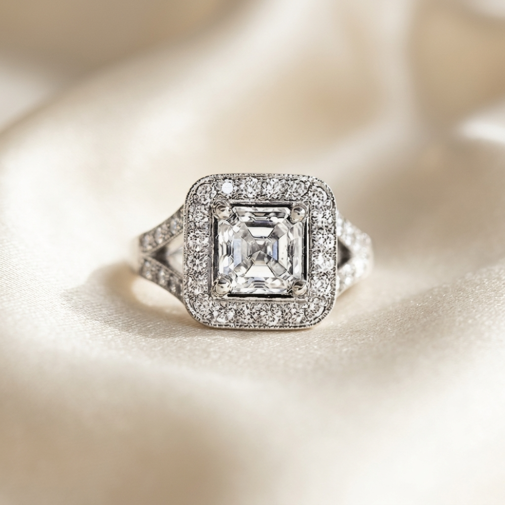 'Halo' Engagement Ring - Asscher Diamond