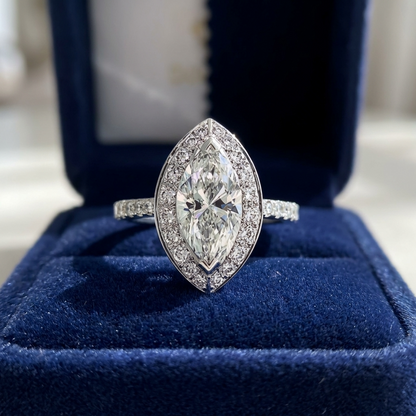 Marquise cut diamond halo engagement ring in 18ct white gold — Diamond Imports Australia. © Diamond Imports 2026