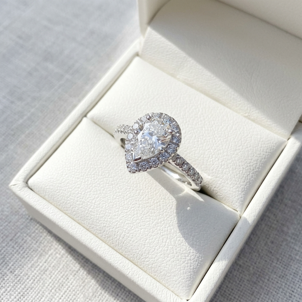 'Halo' Engagement Ring - Pear Diamond