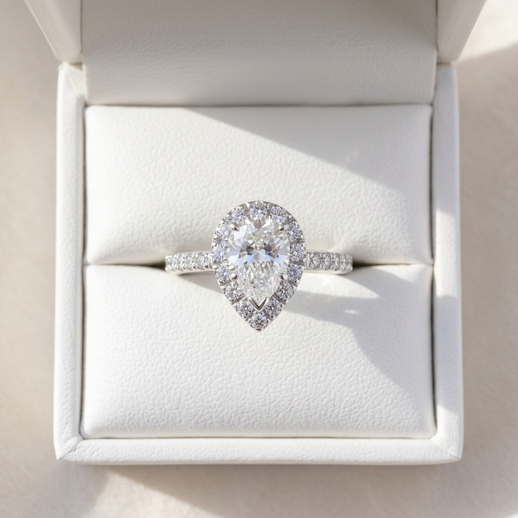 'Halo' Engagement Ring - Pear Diamond