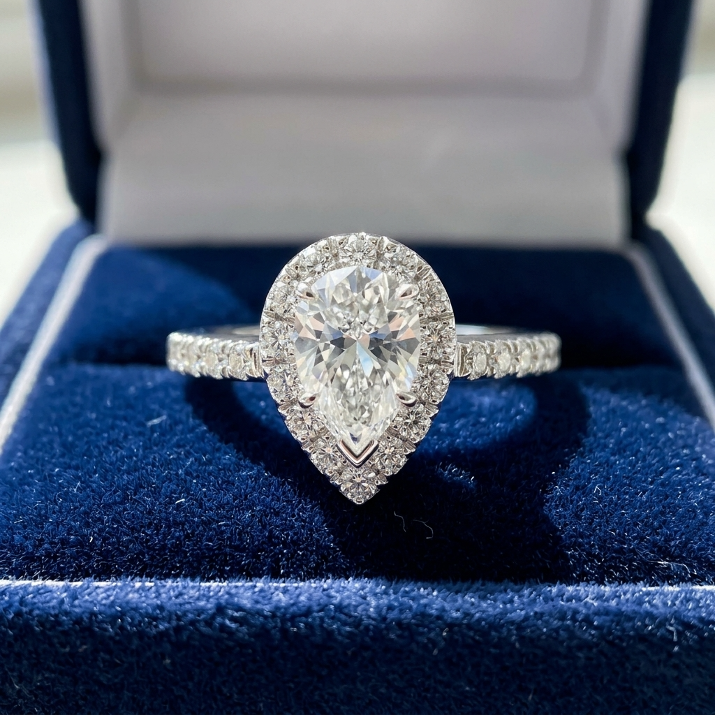 'Halo' Engagement Ring - Pear Diamond