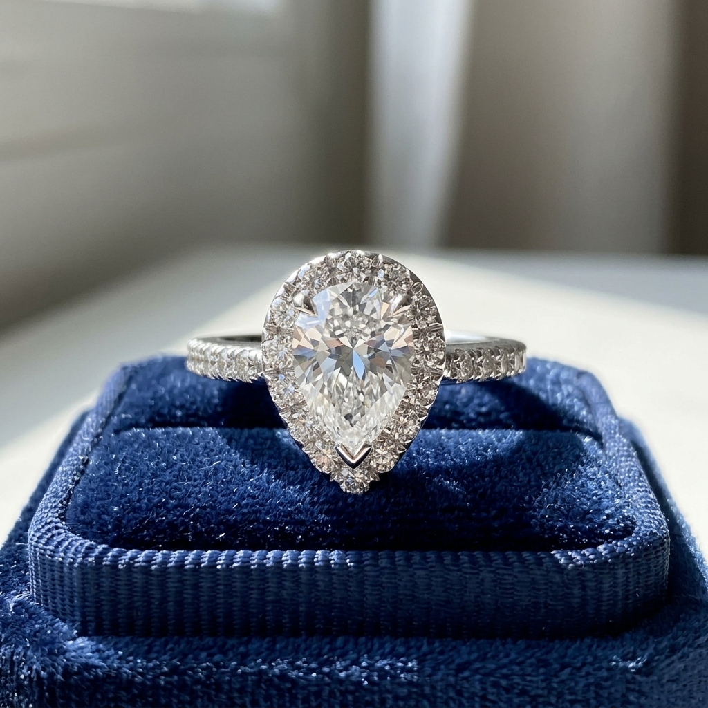 'Halo' Engagement Ring - Pear Diamond