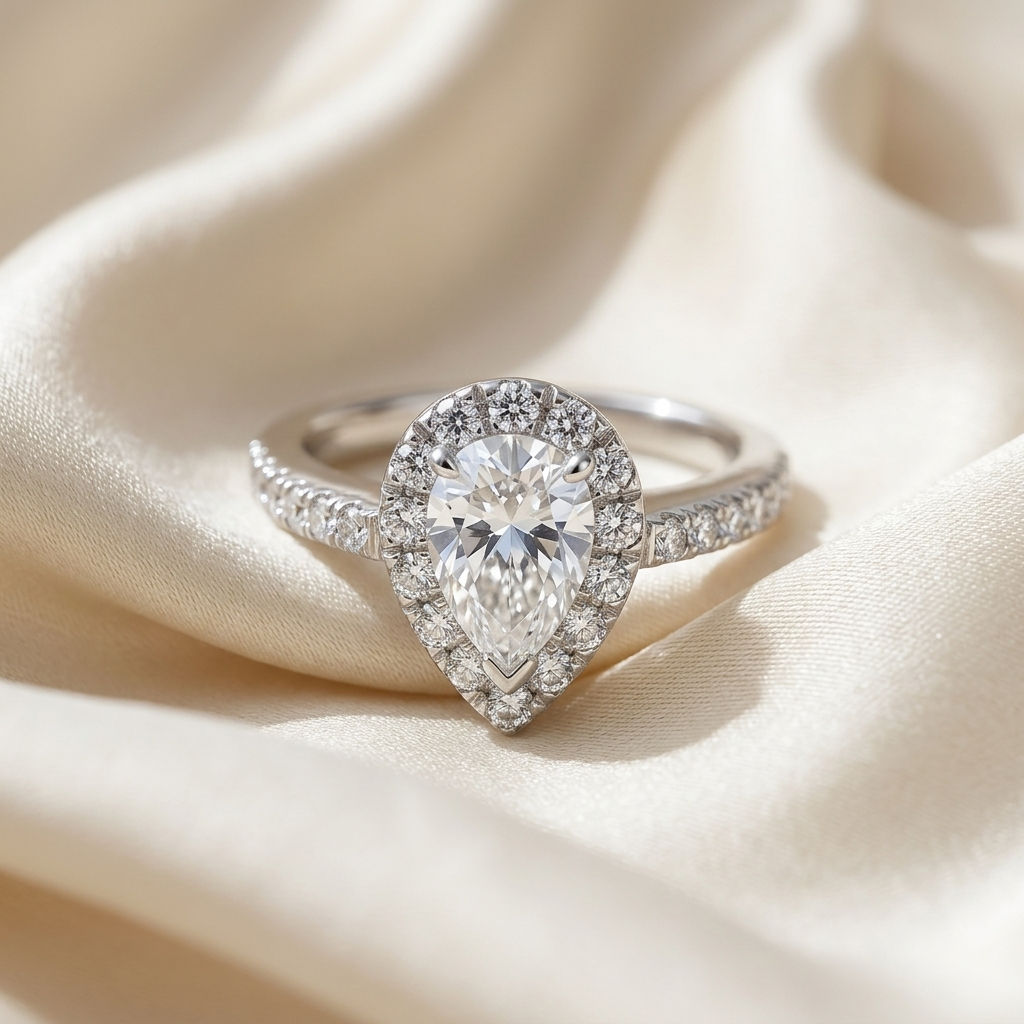 'Halo' Engagement Ring - Pear Diamond