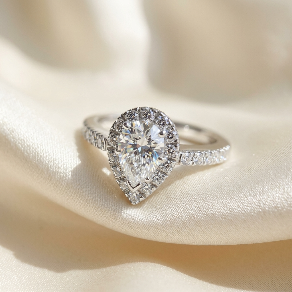 'Halo' Engagement Ring - Pear Diamond
