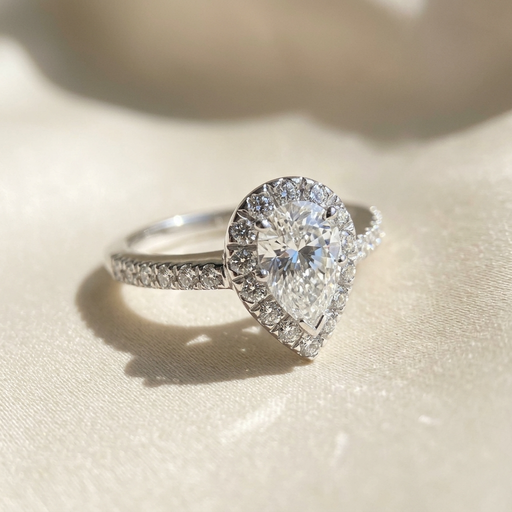 'Halo' Engagement Ring - Pear Diamond
