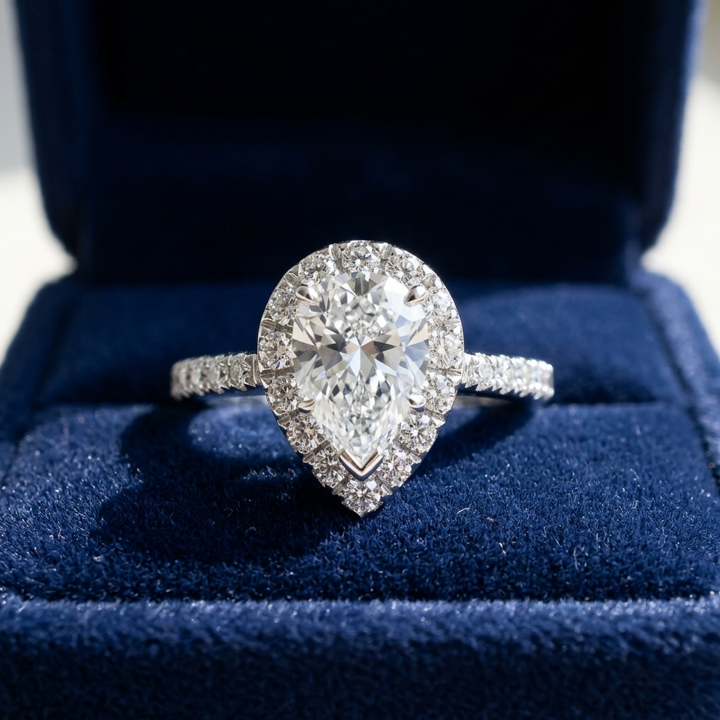 'Halo' Engagement Ring - Pear Diamond