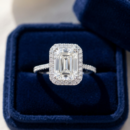 'Halo' Engagement Ring - Emerald Diamond