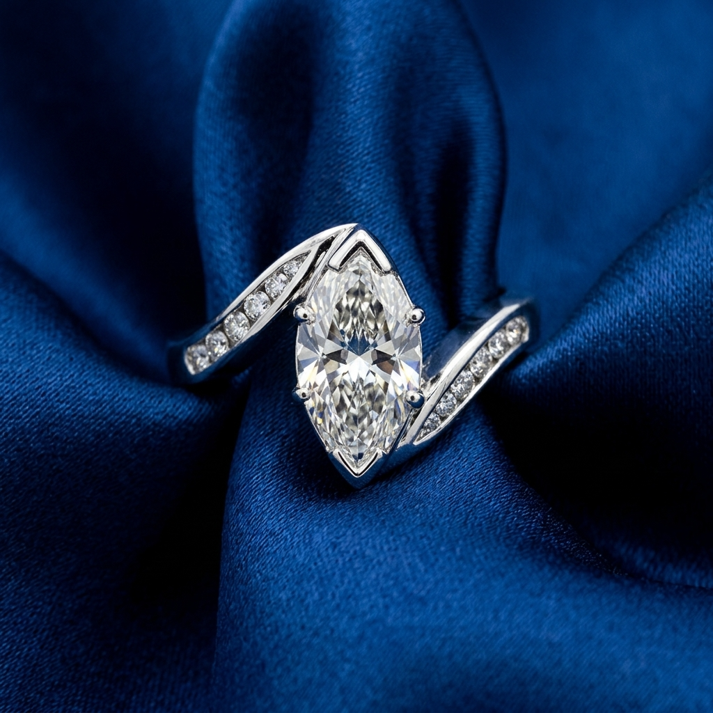 Marquise cut diamond swirl engagement ring — handcrafted in Sydney