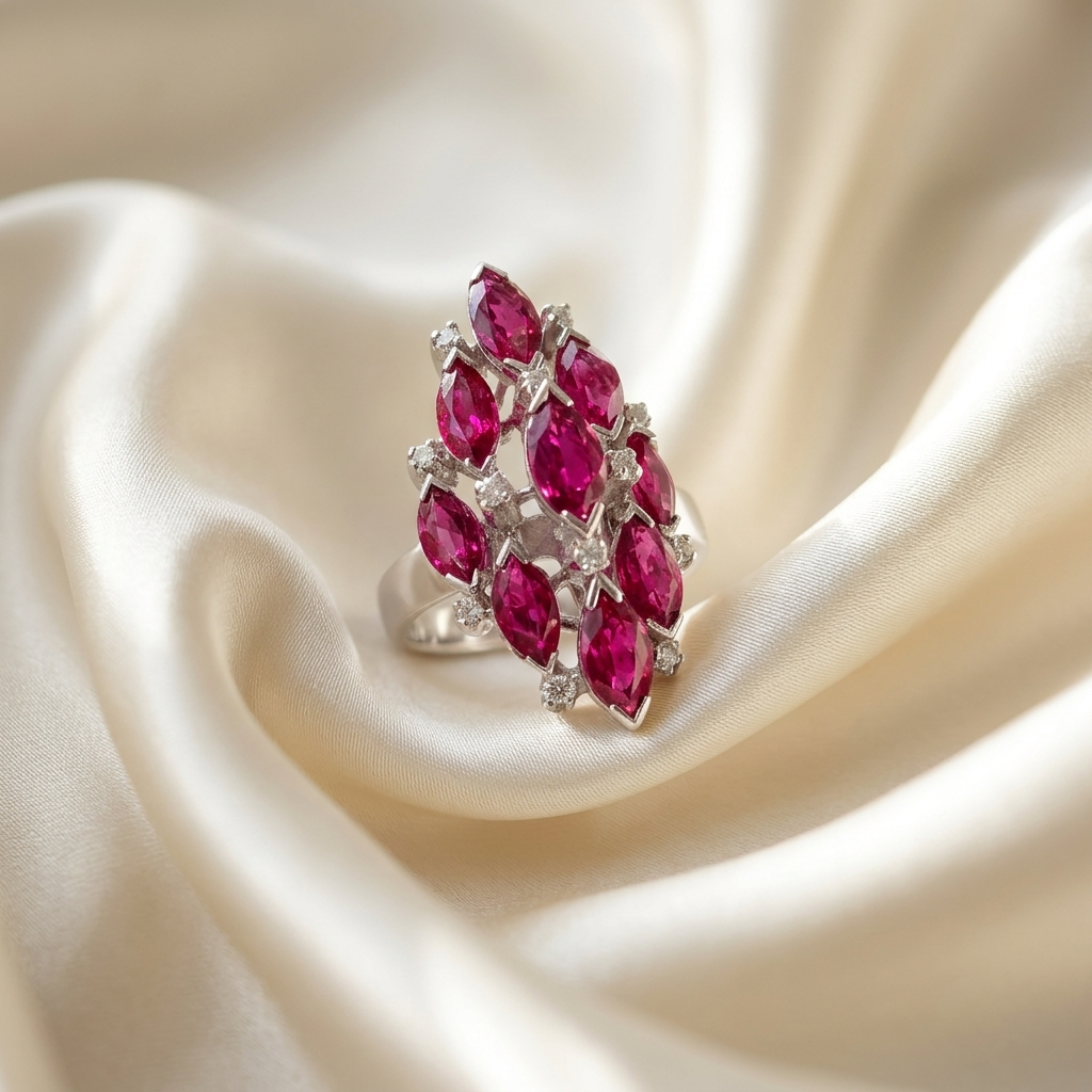 Marquise cut ruby and diamond ring — handcrafted in Sydney