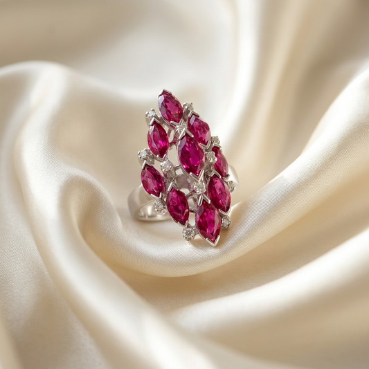 Marquise cut ruby and diamond ring — handcrafted in Sydney