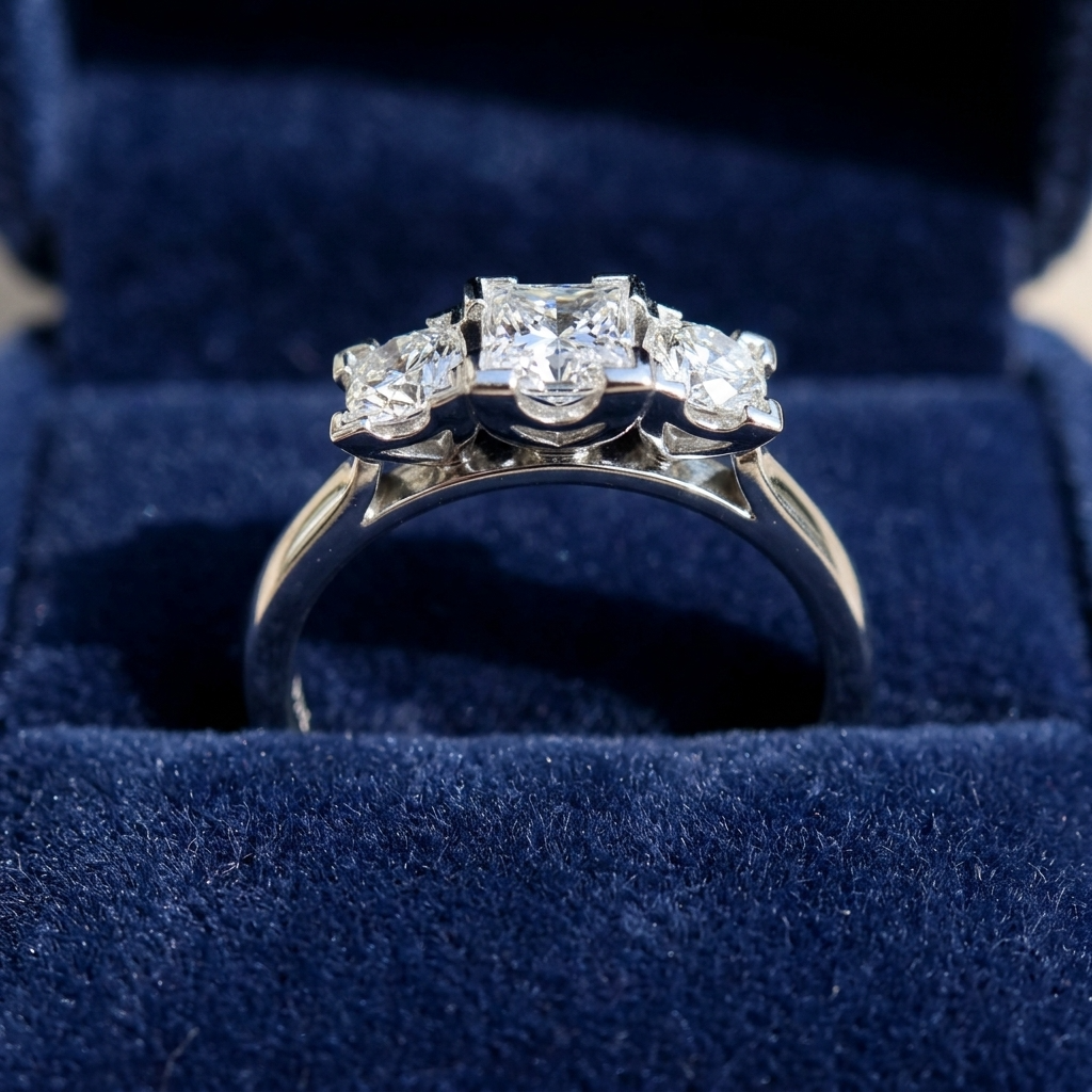 Michelle princess cut diamond three stone engagement ring in white gold
