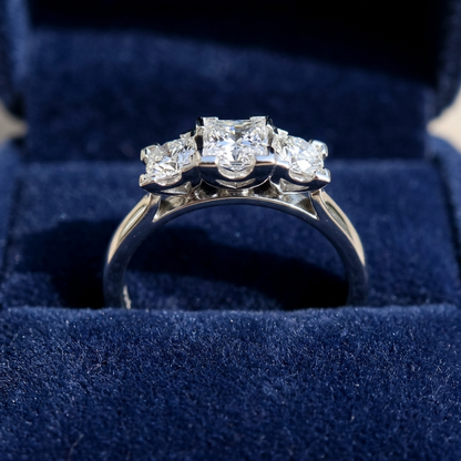 Michelle princess cut diamond three stone engagement ring in white gold