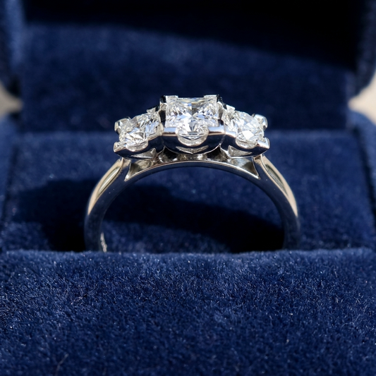 Michelle princess cut diamond three stone engagement ring in white gold