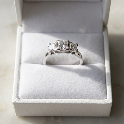 Michelle princess cut diamond three stone engagement ring detail