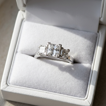 Michelle princess cut diamond three stone engagement ring on white gold band