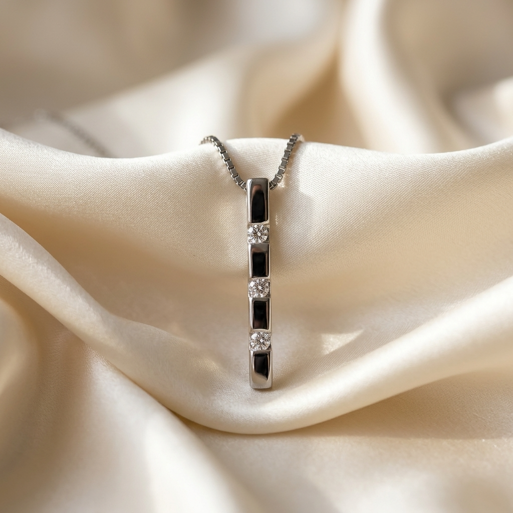 Modern diamond trilogy pendant - angled view