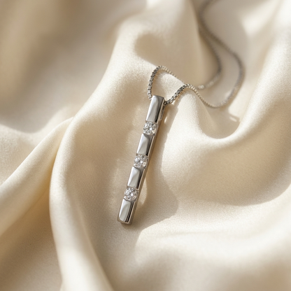 Modern diamond trilogy pendant - side view