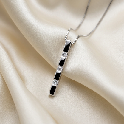 Modern diamond trilogy pendant - close up