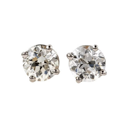 Old mine cut diamond stud earrings in 18ct white gold