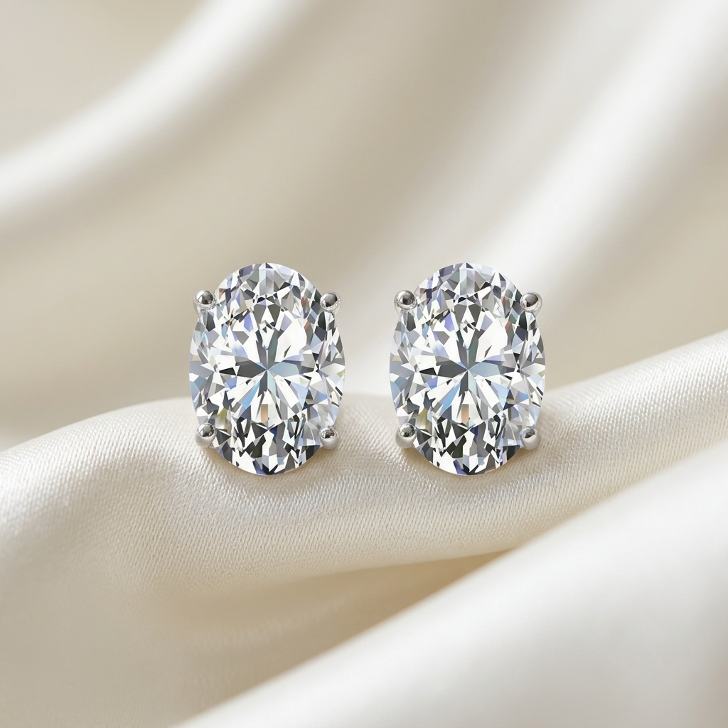 Oval diamond stud earrings - detail view