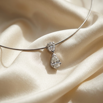 Pear shape diamond duo necklace - angled view