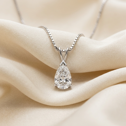 Pear shape diamond pendant 0.51ct E SI1 in 18ct white gold