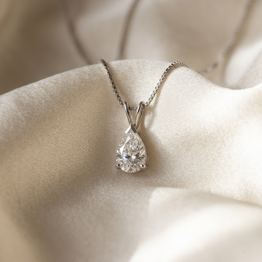 Pear shape diamond pendant in 18ct white gold — handcrafted in Sydney