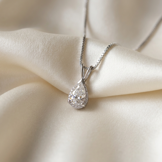 Pear shape diamond pendant - side view