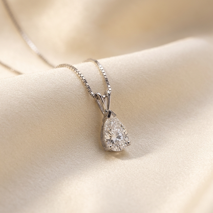 Pear shape diamond pendant - side view