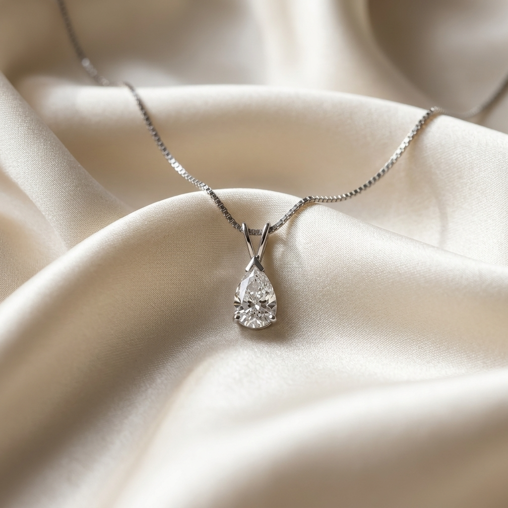 Pear shape diamond pendant - detail view